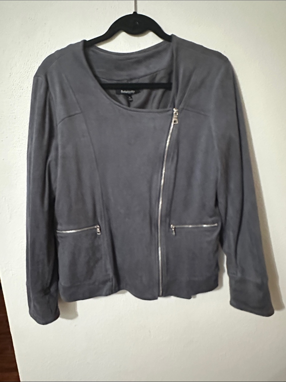 Relativity Charcoal Asymmetrical Zip Suede-Look Jacket